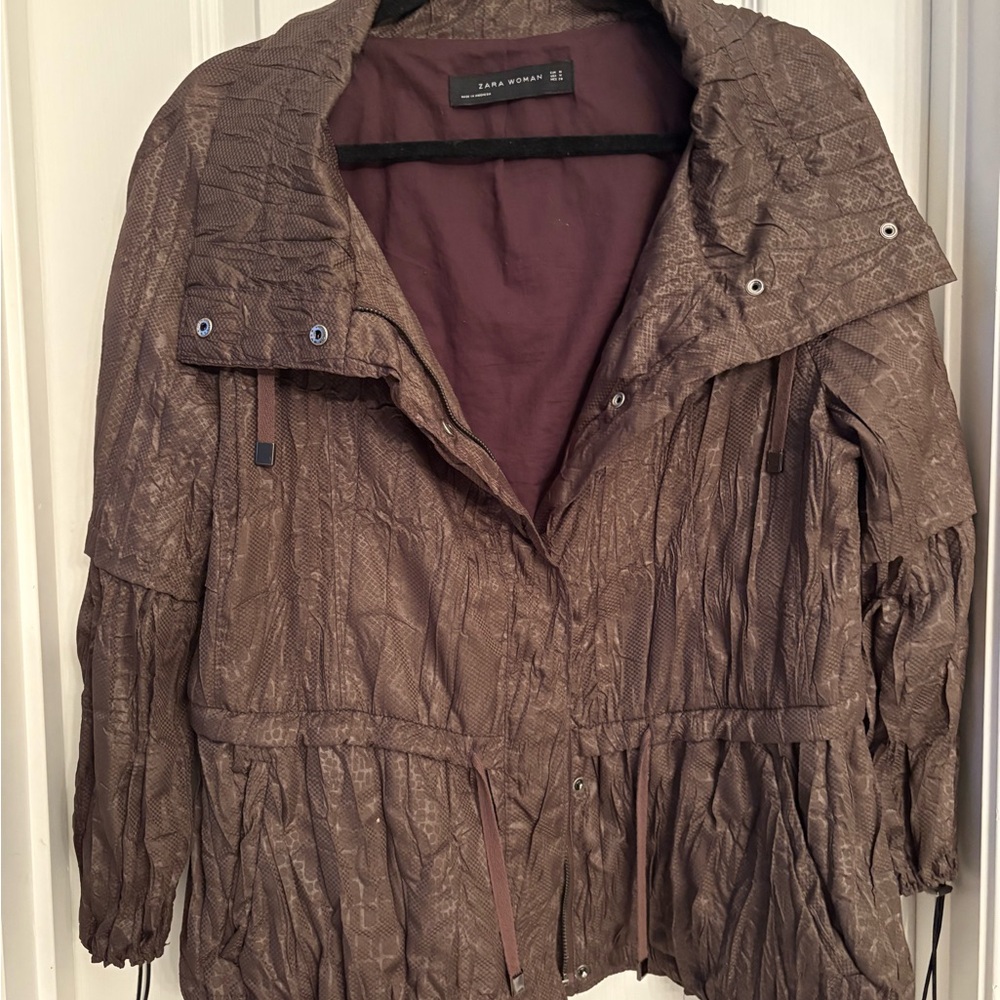 Zara Textured Brown Utility Jacket